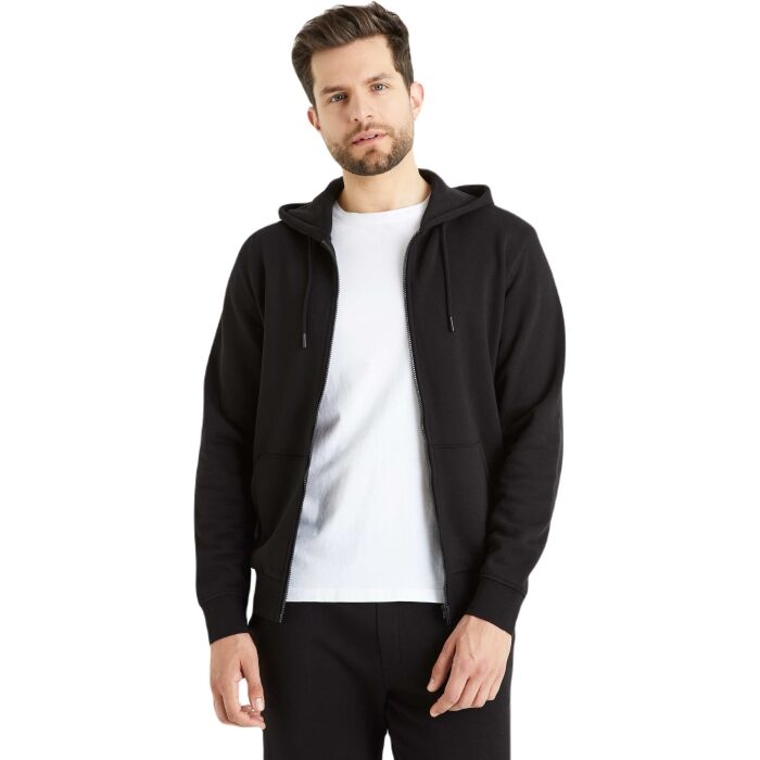 CELIO FETHREE Men's Full-Zip Cotton Hoodie Sweatshirt with Kangaroo Pocket, Black