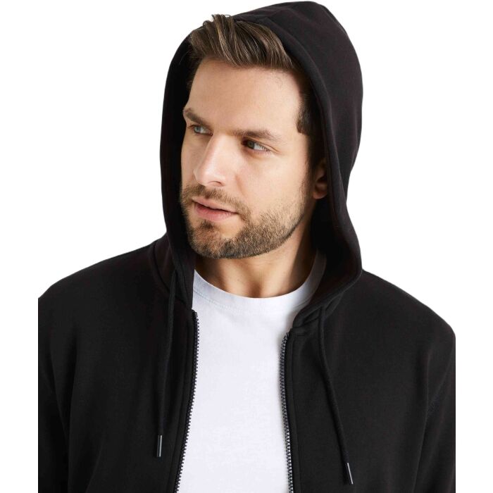 CELIO FETHREE Men's Full-Zip Cotton Hoodie Sweatshirt with Kangaroo Pocket, Black
