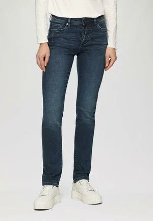 QS by s. Oliver Women's Slim Fit Navy Denim Jeans - High-Rise, Comfortable Stretch - Gomix Brands Outlet
