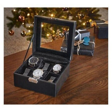 Auriol Square Watch Box Faux Leather Velvet, 2 Keys