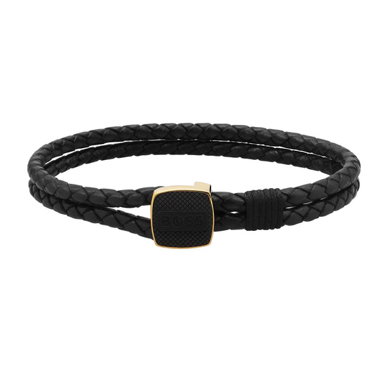 BOSS Men's Leather Braided Bracelet – Black - Gomix Brands Outlet