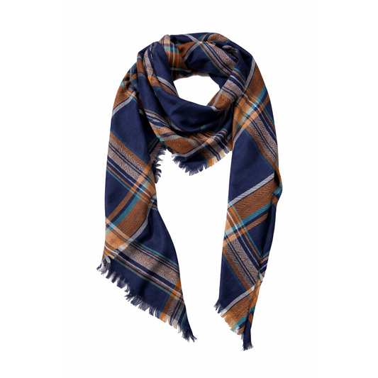Mixit Navy Infinity Plaid Scarf One Size