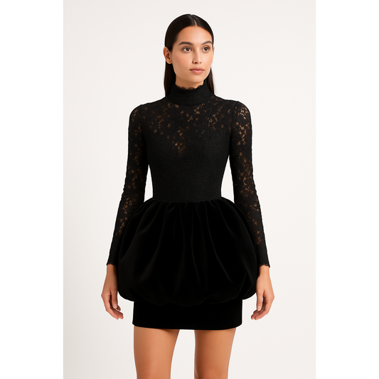 A gorgeous short velvet black dress