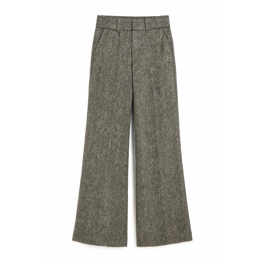 Herringbone Wide-Leg Tailored Pants
