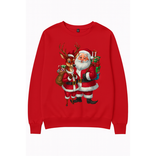 Christmas Casual Minimalist Santa Claus Print Round Neck Long Sleeve Loose Fit