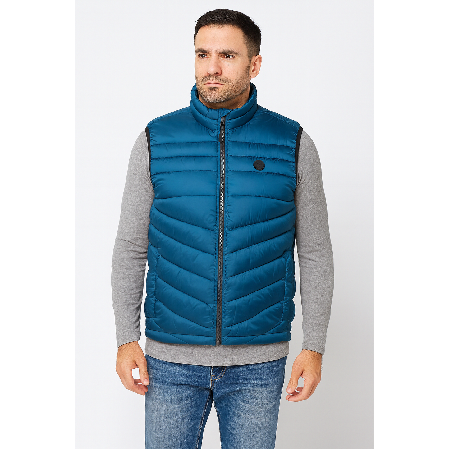 Men's Hero Padded Vest: Stylish Dark Green, Stand Collar, Side Pockets