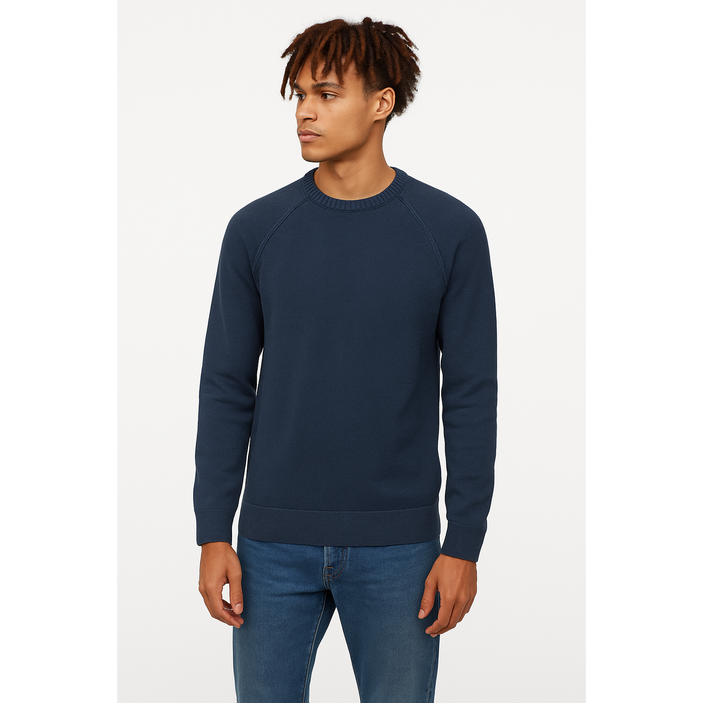 navy blue crew-neck sweater from Jack Stuart
