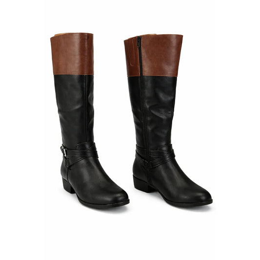 ANA Women's Torrance Riding Boots Black Cognac Block Heel - Gomix Brands Outlet