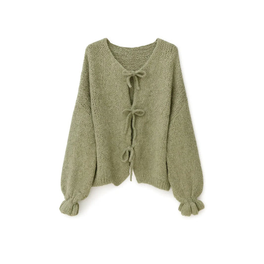 Cas Cara Oversized Wool Cardigan with Three Knots and Puffy Sleeves - Gomix Brands Outlet