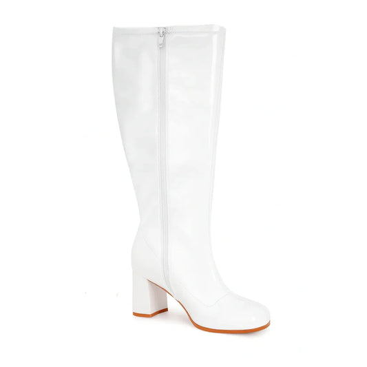 Funtasma Gogo-300X White Plus Size Patent Block Heel Boot - Gomix Brands Outlet