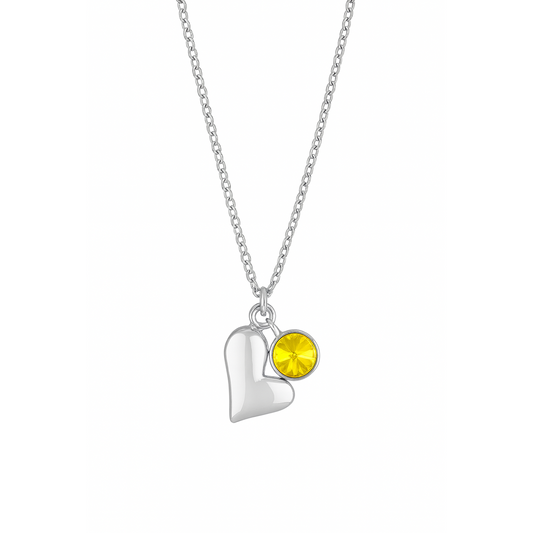 Silver Heart Necklace with Yellow Crystal Charm