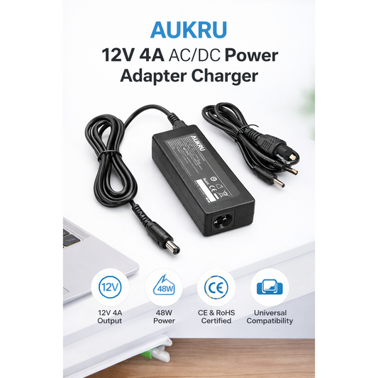 AUKRU 12V 4A DC Power Supply Adapter – Compatible with Lenovo & Other Devices