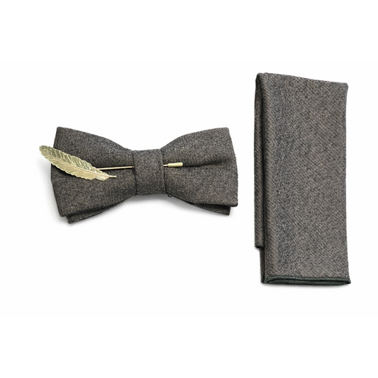 Bowtie & Arrow – Heather Charcoal Pre‑Tied & Square Pocket Men's