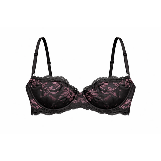 WingsLove Black Lace Demi Bra with Underwire