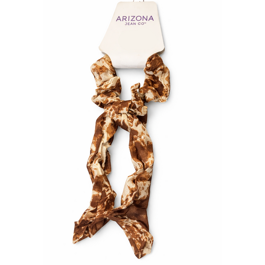 Arizona Jean Co. Printed Scarf Scrunchie Hair Tie – Brown & Beige
