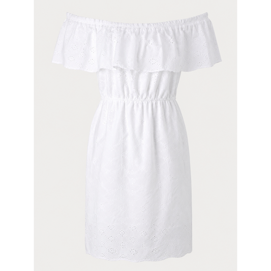 White Broderie Off-Shoulder Midi Dress