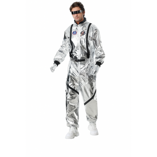 Silver Adult Astronaut Jumpsuit Costume with Helmet and Sunglasses