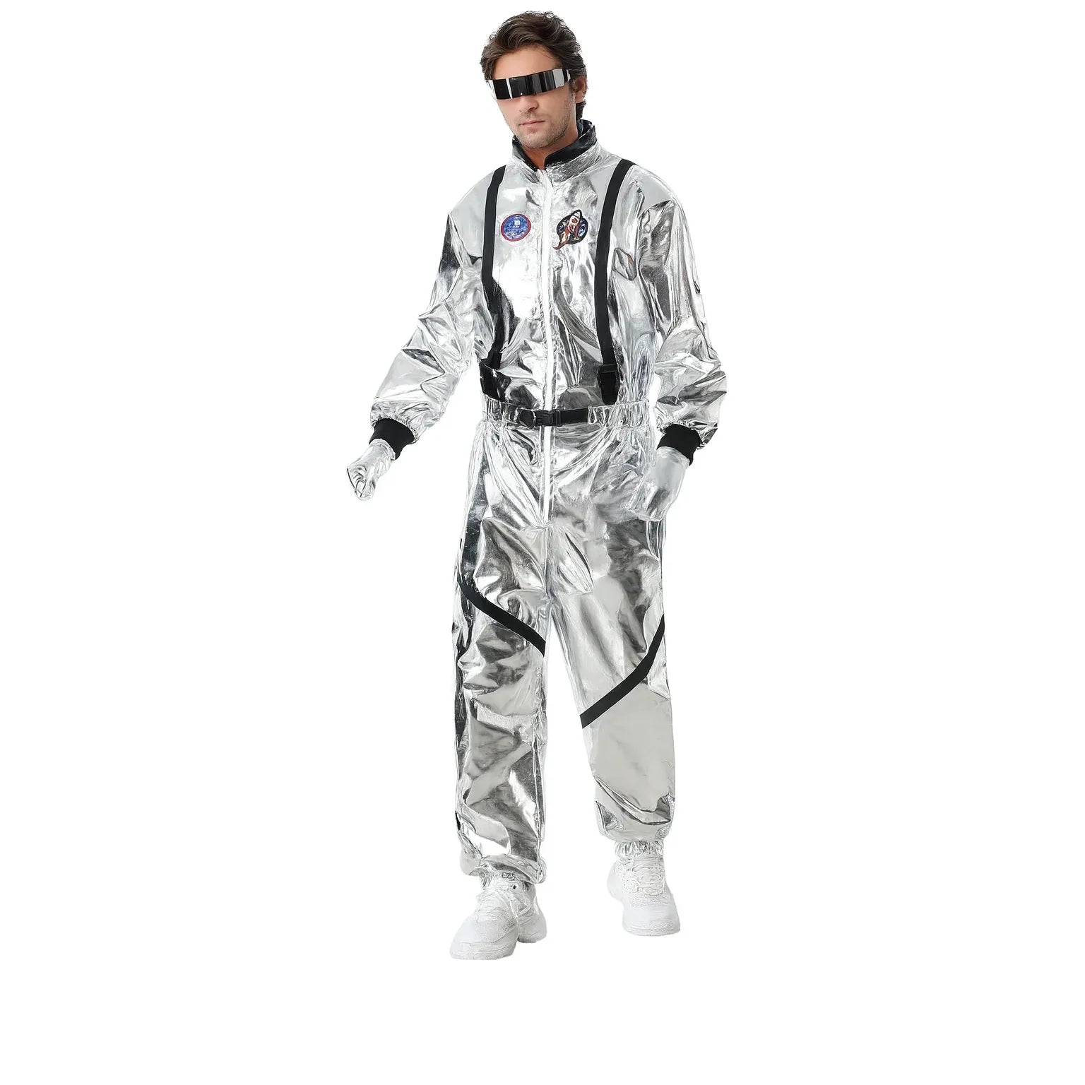 Silver Adult Astronaut Jumpsuit Costume with Helmet and Sunglasses - Gomix Brands Outlet