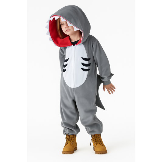 Cozy Kids Shark Onesie Costume with Hood and Fin - Super Soft Plush Animal Pajamas