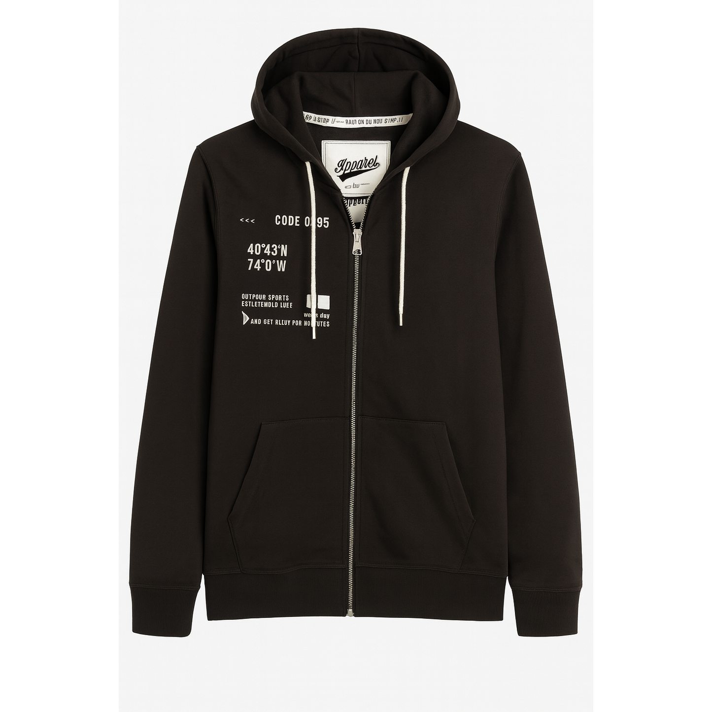 Pepperts “Apparel” black zip-up hoodie