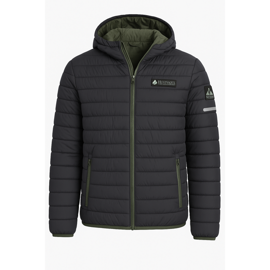 HUNTVAQUA Men’s Winter Puffer Jacket – Charcoal Gray with Olive Green Lining