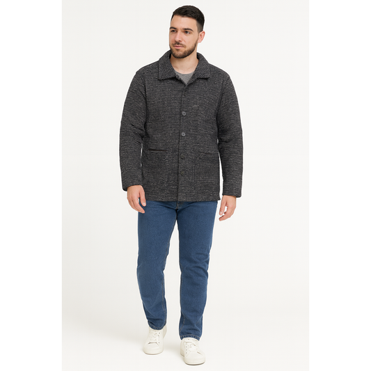 UNIPLAT Men’s Charcoal Gray Striped Wool-Blend Jacket,