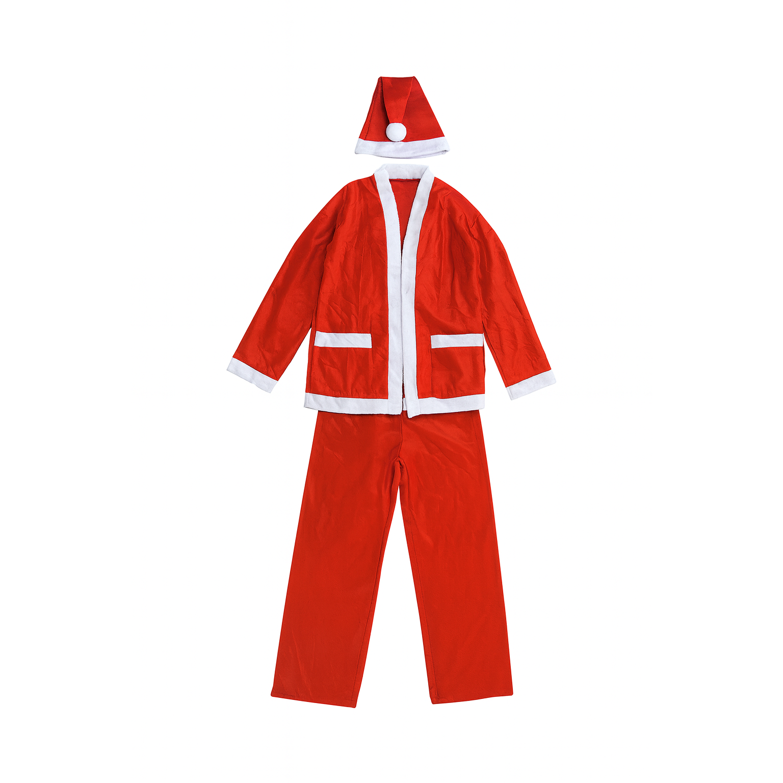 Red Santa Claus costume with hat on a white background
