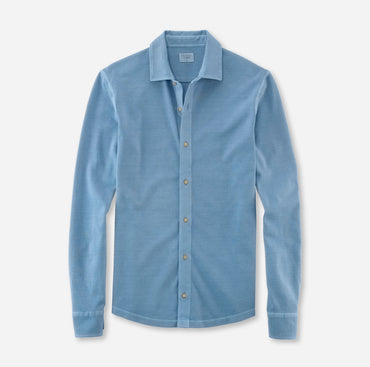 Men's OLYMP Level Five Casual Fit Long-Sleeve Piqué Polo Shirt Blue