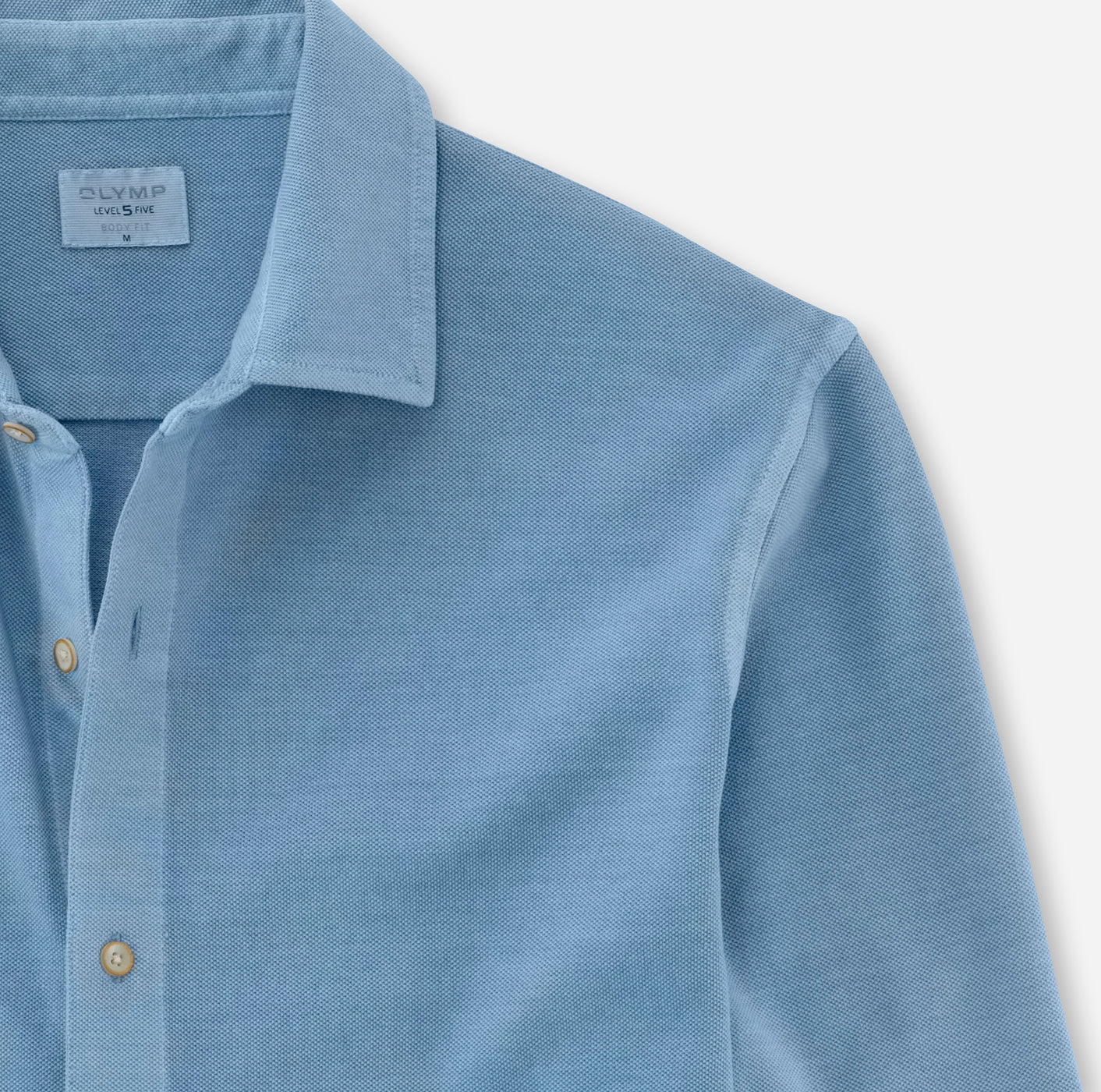 Men's OLYMP Level Five Casual Fit Long-Sleeve Piqué Polo Shirt Blue