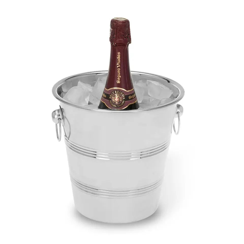Elegant Silver Metal Ice Bucket Cooler with Convenient Handles for Wine Champagne Parties