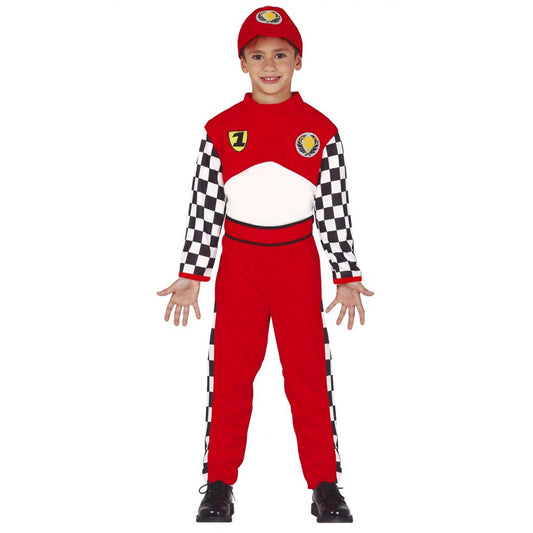 Kids Formula 1 Race Car Driver Costume Red Jumpsuit Cap Set for Young Racers