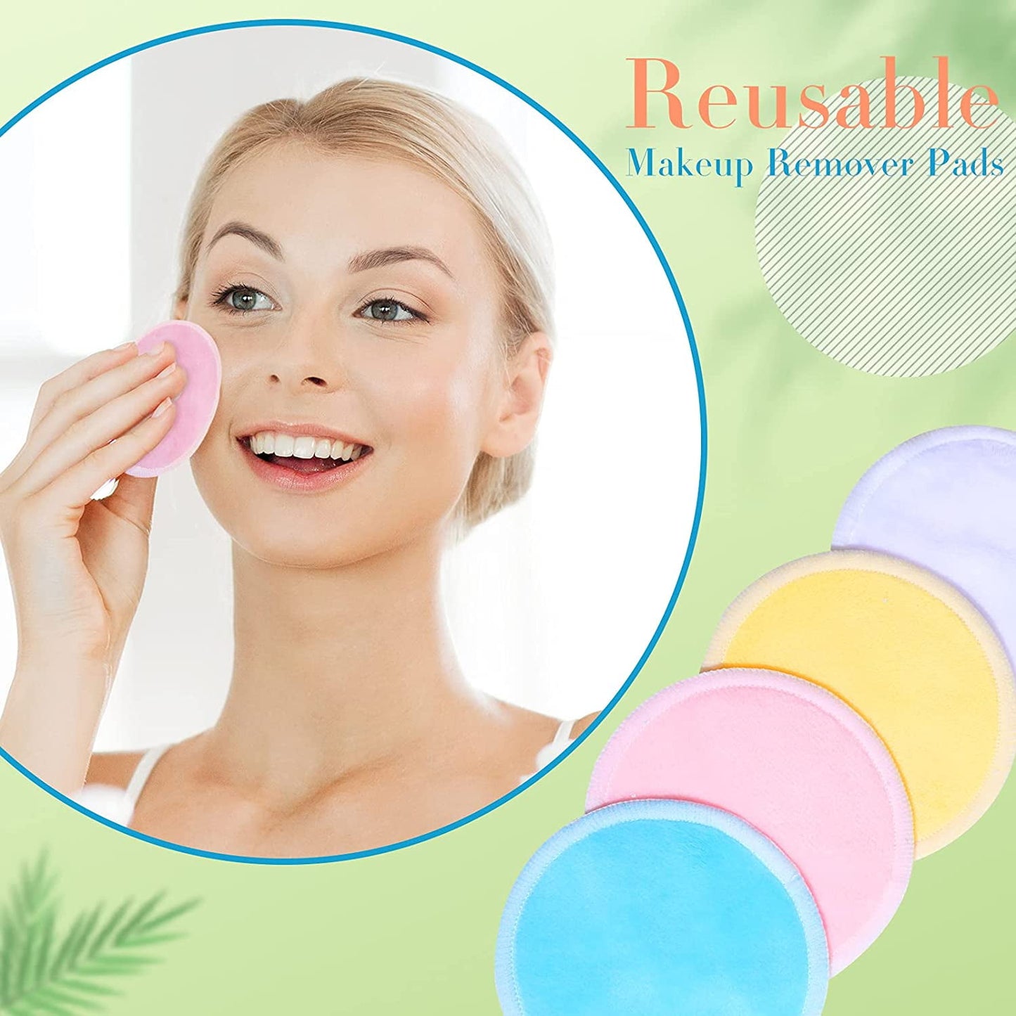 Rewera 40-Piece Reusable Bamboo Makeup Remover Pads, Washable Facial Cleansing Rounds