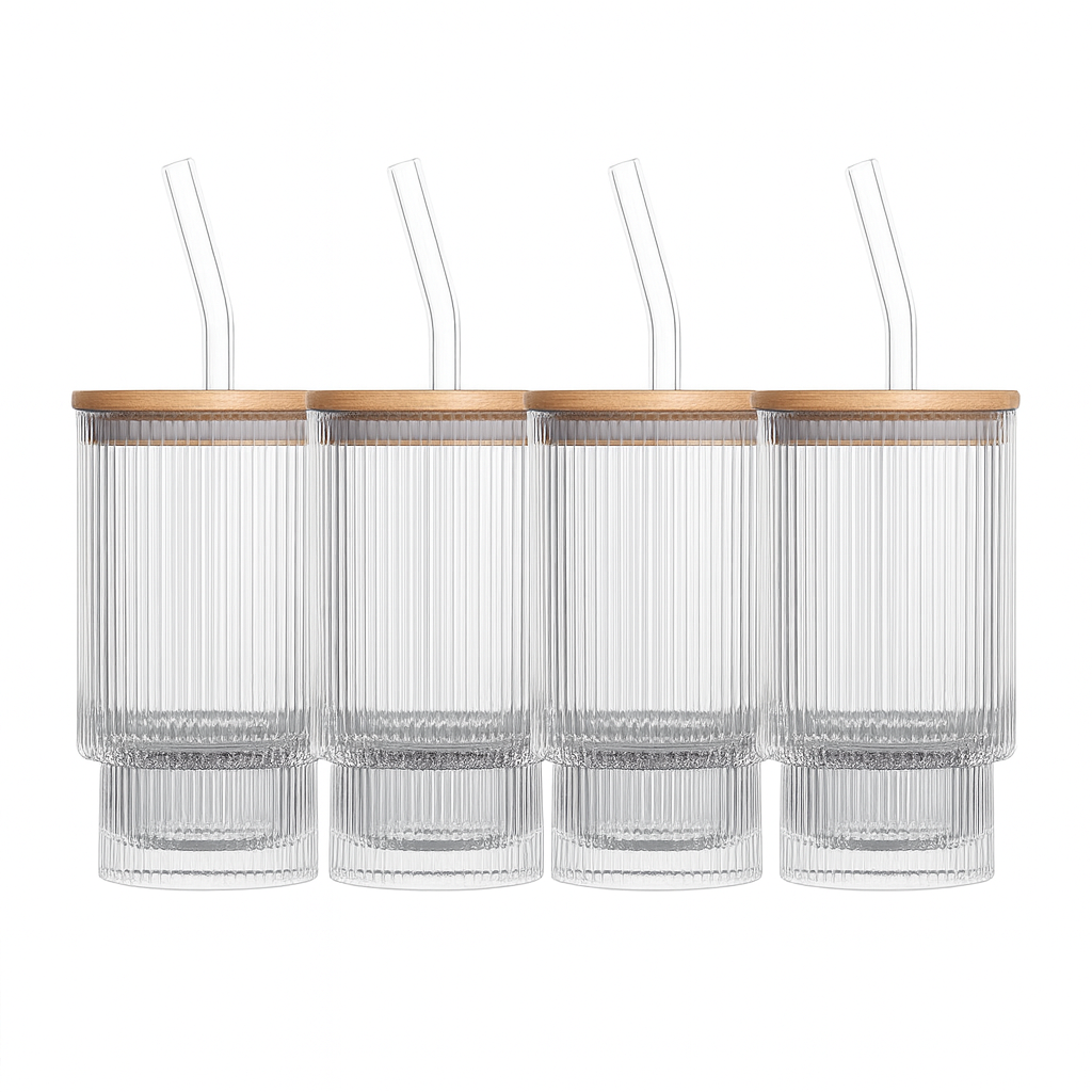 Cypra 4-Piece Ribbed Glass Set – 473 ml Clear Drinkware