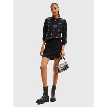 Desigual Women's Black Embroidered Crewneck Sweatshirt: Chic Cotton-Blend Comfort