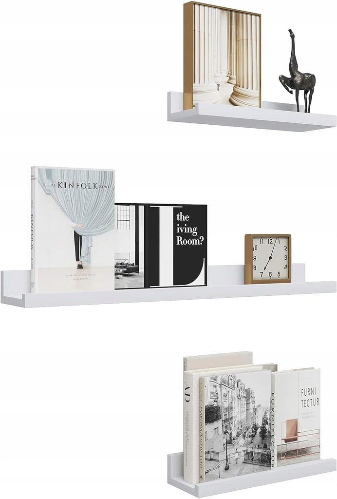 WOLTU Modern White Floating Wall Shelves Set, 3 Piece Display Ledges