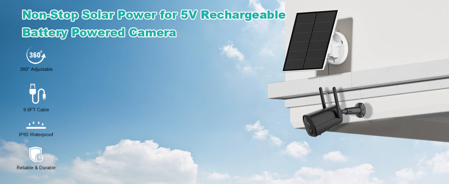 5W Solar Panel Charger for Outdoor Security Camera - Continuous Power & IP65 Waterproof