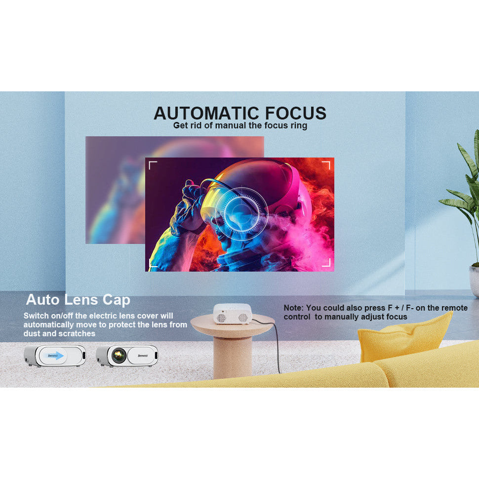 Jimveo AI Auto-Focus Portable 4K Projector with WiFi 6, 1500 ANSI Lumens