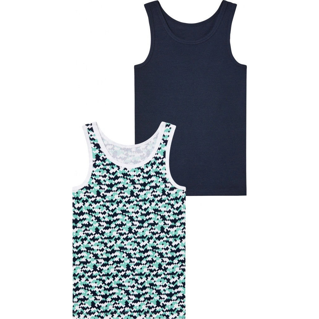 Pepperts! Boys' Organic Cotton Tank Top 2-Pack - Navy, White, Green - Gomix Brands Outlet