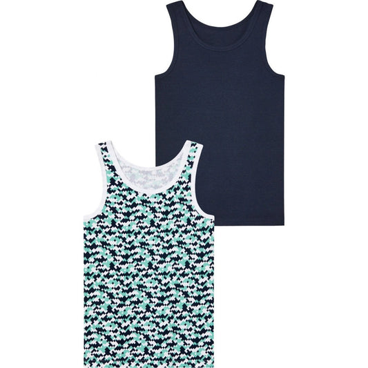 Pepperts! Boys' Organic Cotton Tank Top 2-Pack - Navy, White, Green - Gomix Brands Outlet