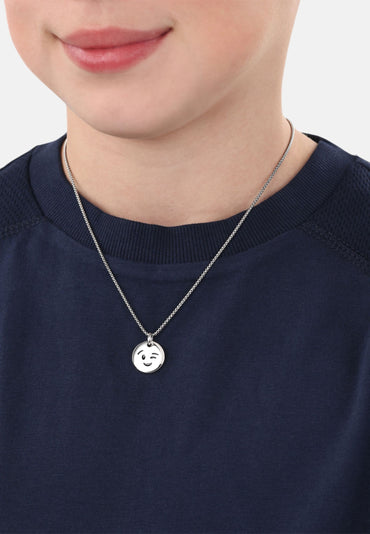 s.Oliver Kids' Reversible Smiley Face Silver Necklace, Polished Stainless Steel, 43cm Length