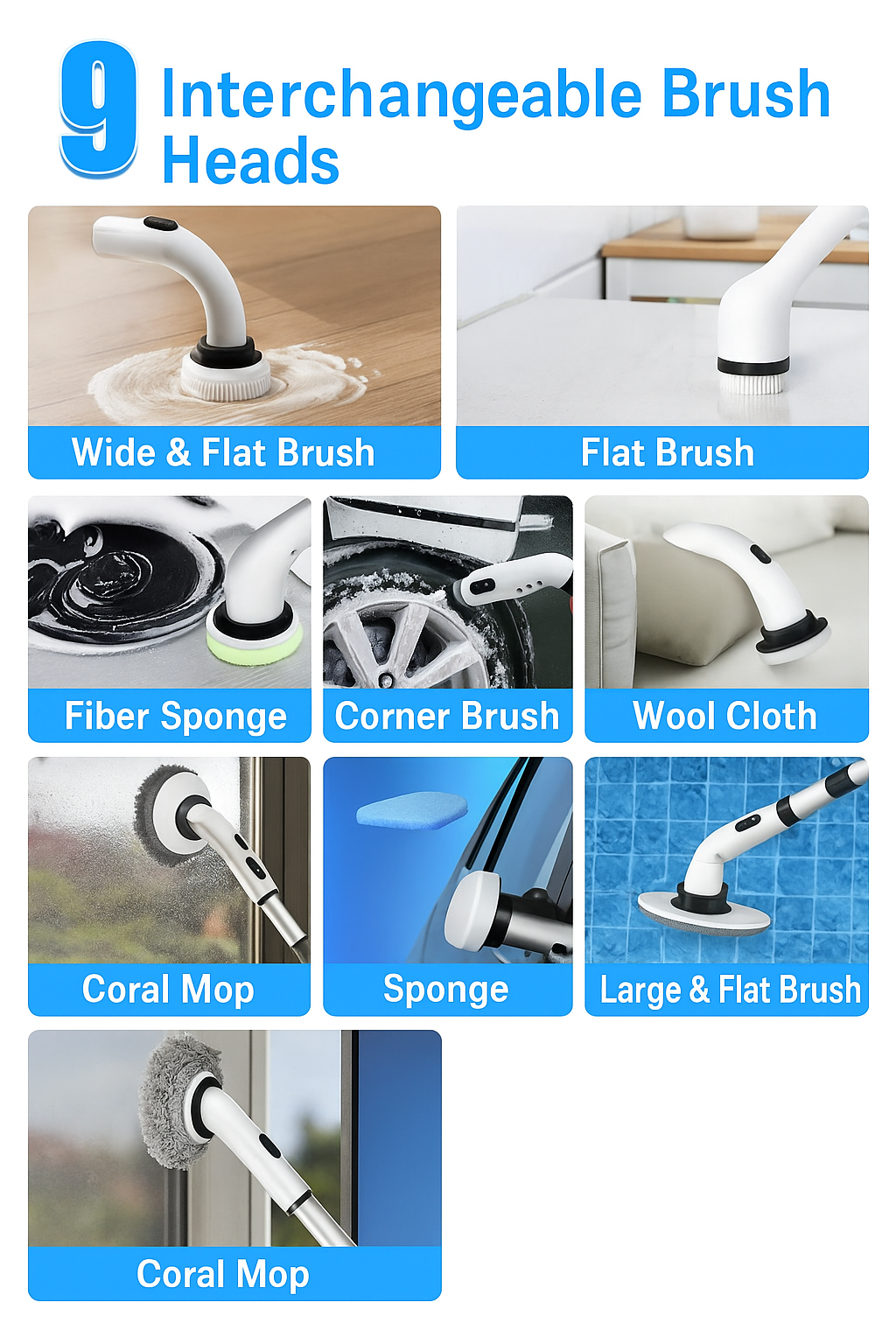 T&Z JY-6010 9-in-1 Cordless Electric Mop with Rotating Brush