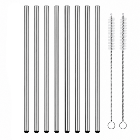 Livarno Home Stainless Steel Reusable Straws 8-Piece with 2 Brushes