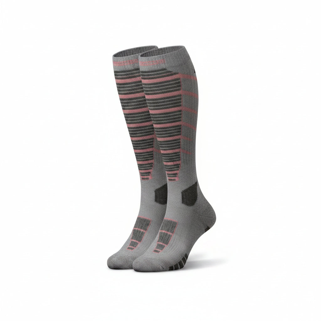 CRIVIT Wool Knee-High Socks grey with pink strips