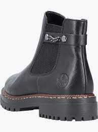 Rieker Women's Black Chelsea Ankle Boot with Zip and Chain