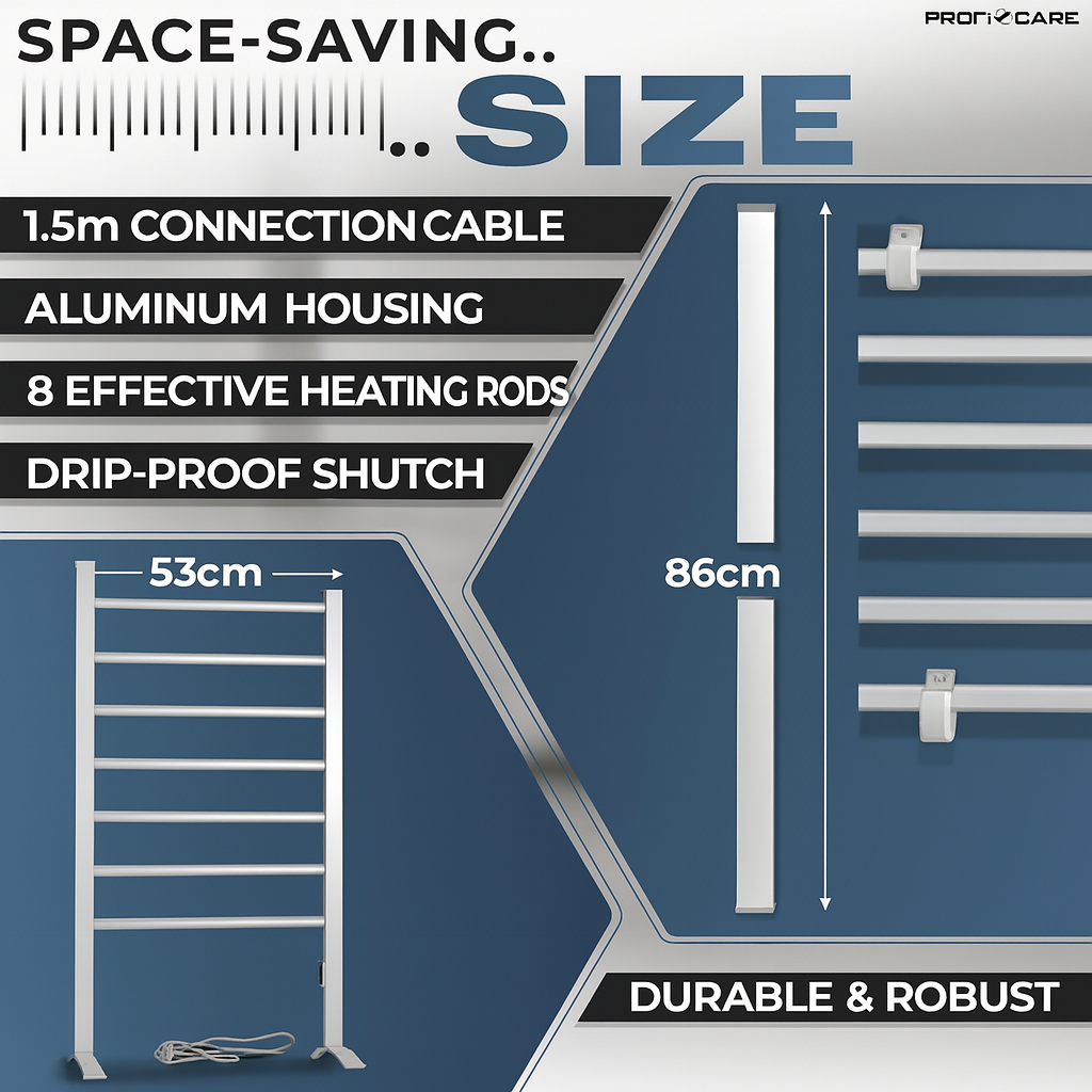 ProfiCare Electric Towel Rail No-Drill 125W Wall-Mount & Stand