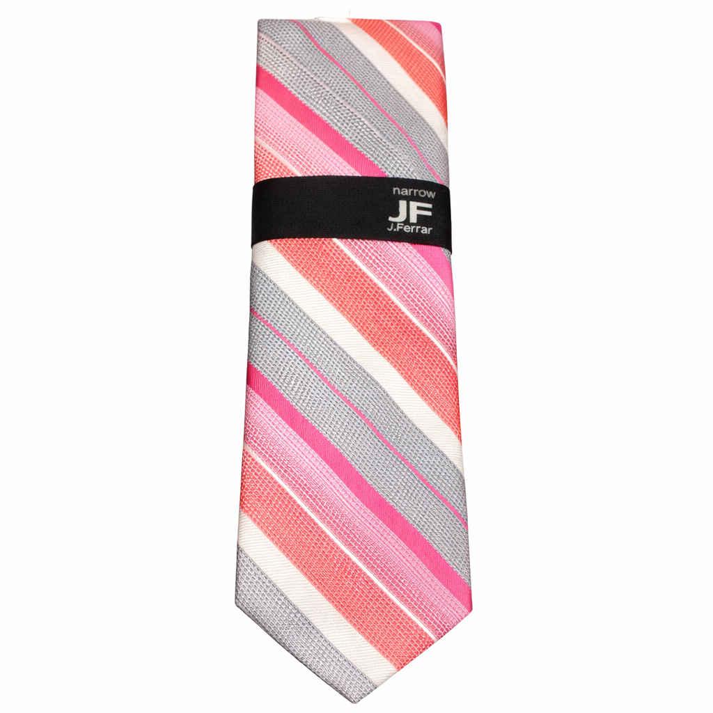 J.Ferrar Narrow Striped Necktie – Pink & Grey Men’s Tie