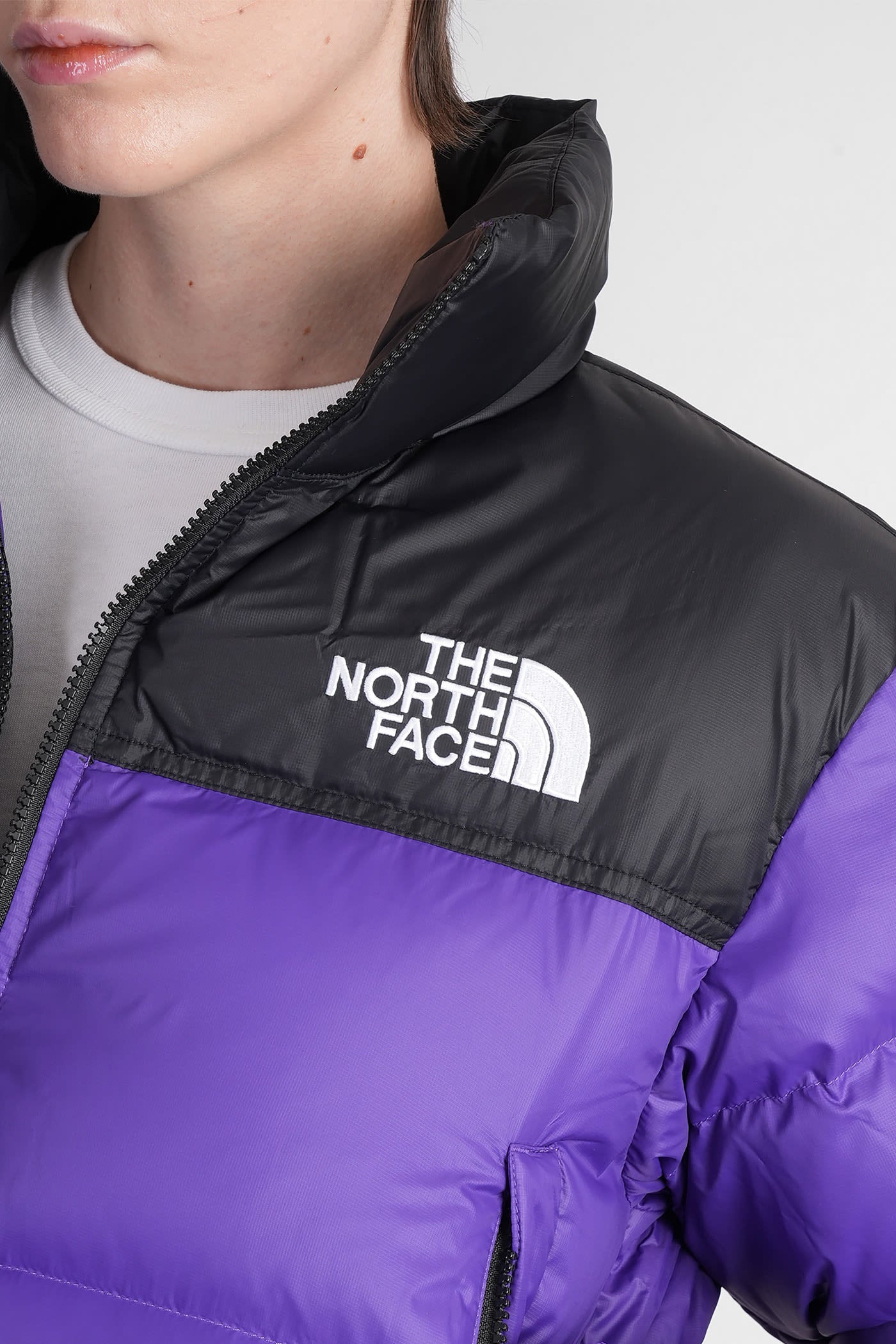 The North Face Nuptse Short Cropped Viola Leather Puffer Jacket for Women