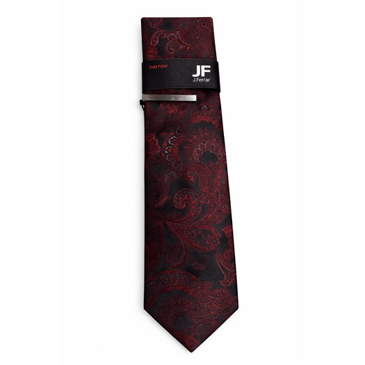 J.Ferrar Narrow Tie Burgundy On Black Back Color