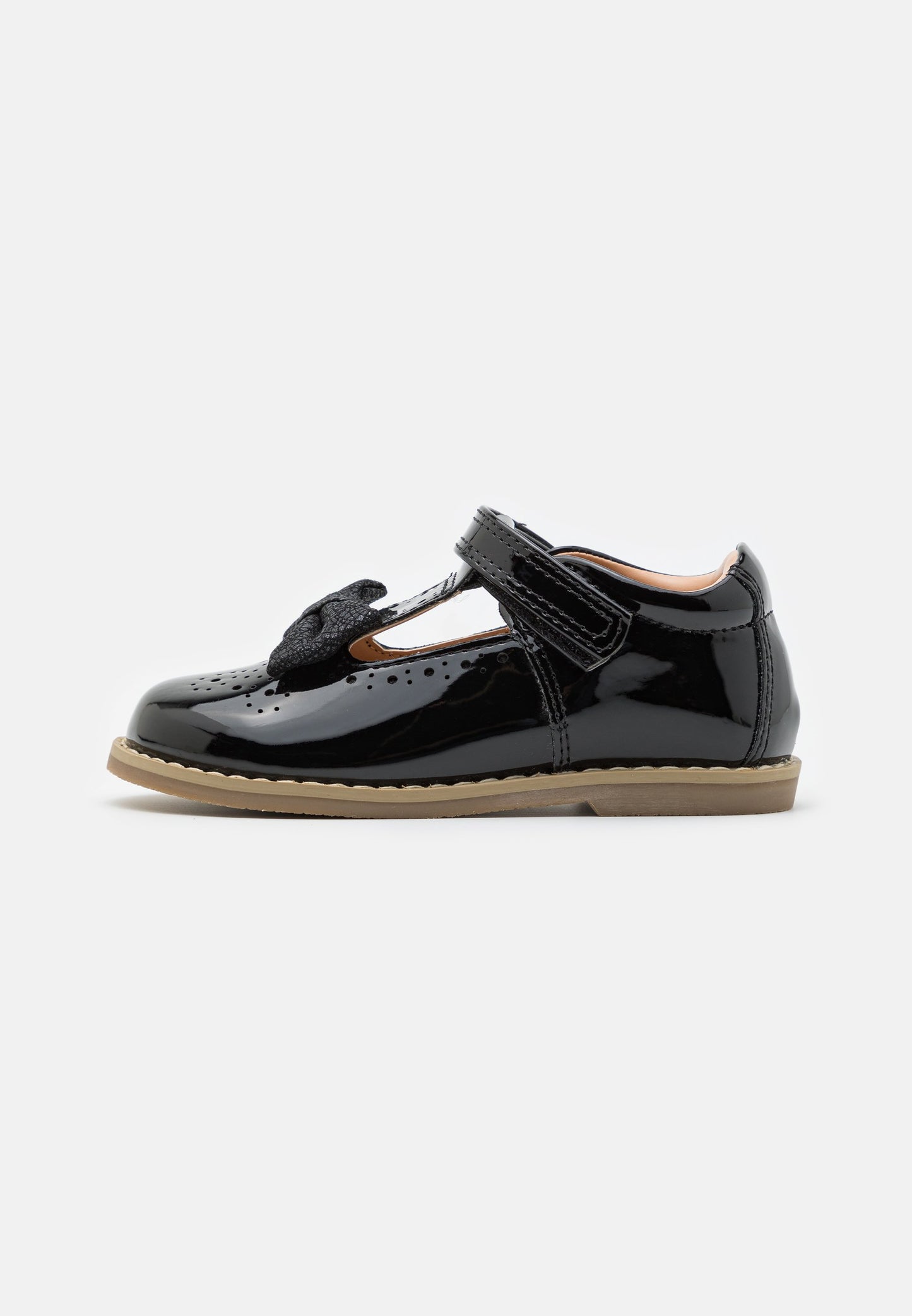 Friboo Kids' Patent Black Ballet Pumps with Velcro Strap Bow Detail