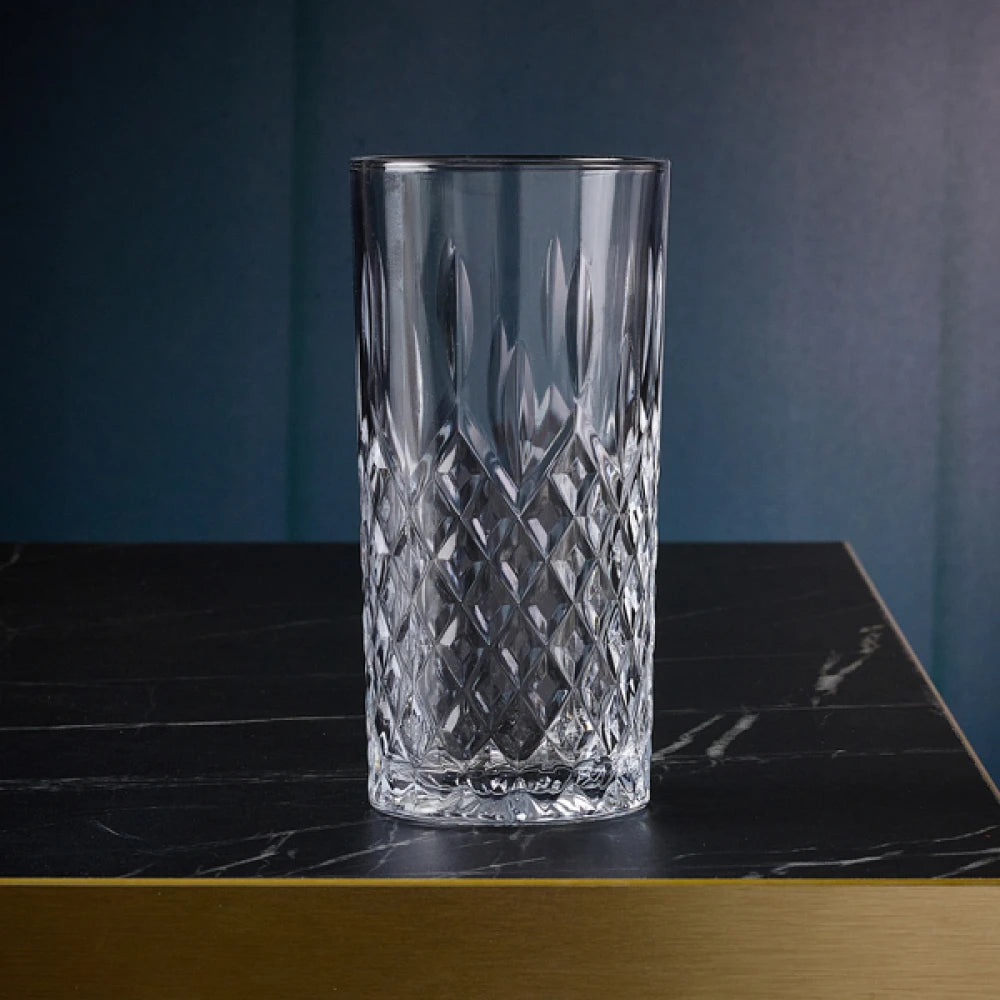 Noblesse Dazzling Crystal Long Drink Glasses - Set of 6 Elegant Highball Tumblers